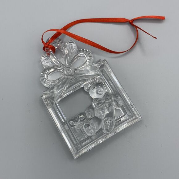 Vtg Gorham Crystal Teddy Bear Christmas Tree Ornament Red Ribbon Germany C1316 - Picture 4 of 8